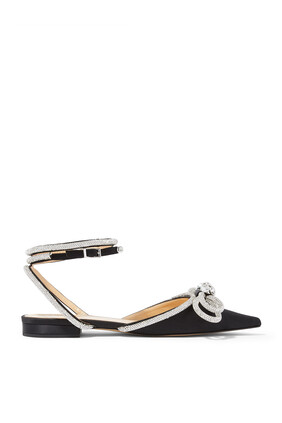 Double Bow Crystal-Embellished Pointed Flats