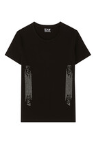 Rhinestone Embellished Logo Cotton T-Shirt