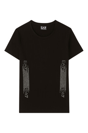 Rhinestone Embellished Logo Cotton T-Shirt