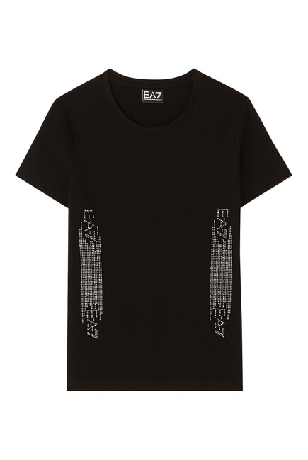 Rhinestone Embellished Logo Cotton T-Shirt