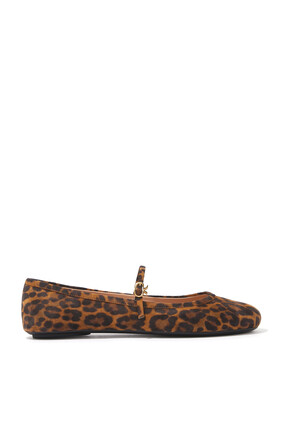 Carla Leopard Print Suede Ribbon Strap Ballerinas