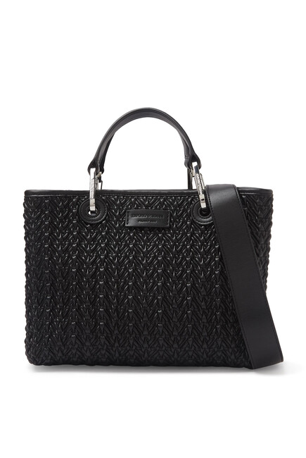 MyEA Small Shopper Bag in Interwoven Leather