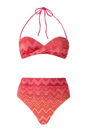 Mare Chevron Lycra Lurex Bandeau Tie Bikini Set
