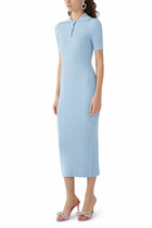 Crystal Button Knit Polo Midi Dress