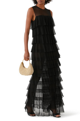 Sleeveless Tiered Ruffle Gown