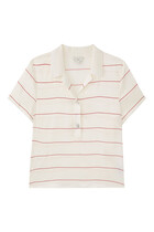 Knit-Collar Striped Silk Polo Shirt