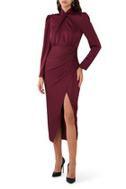 High-Neck Satin Midi Dress