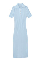 Crystal Button Knit Polo Midi Dress