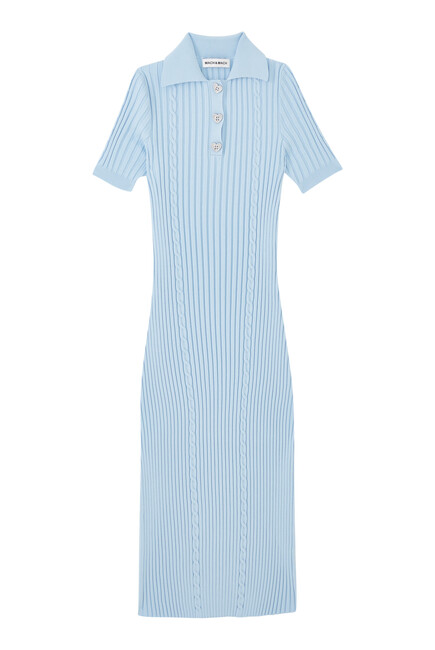 Crystal Button Knit Polo Midi Dress