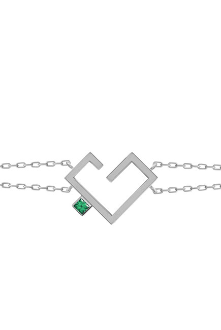 Hubb Dot Heart Bracelet, 18k White Gold & Emerald