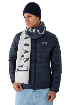 Two-Tone Oversized Logo Wool-Blend Scarf