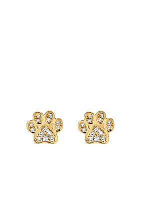 Kids Mini Paw Stud Earrings, 14k Yellow Gold & Diamonds