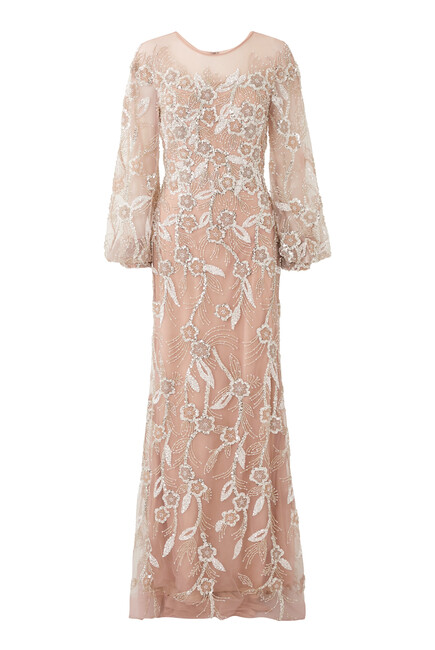 Puff Sleeves Beaded Gown
