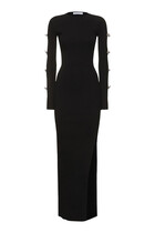  Cut-Out Crystal Bow Sleeves Maxi Dress