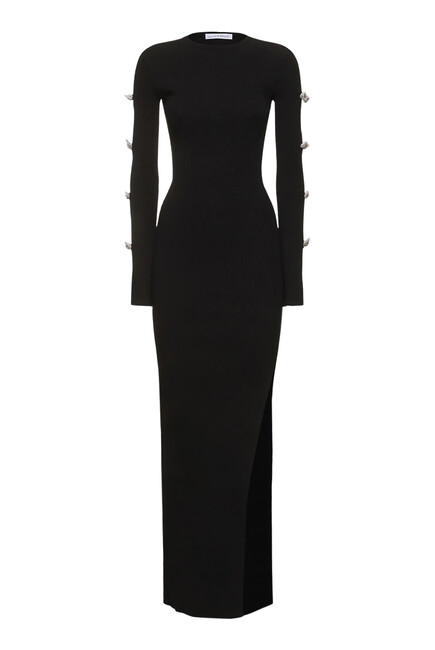  Cut-Out Crystal Bow Sleeves Maxi Dress