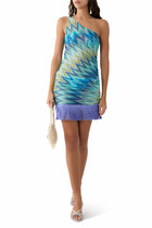 Chevron Degrade Raschel Fringed Mini Dress