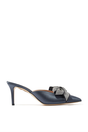 Paley 70 Crystal Bow Satin Mules