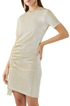 Asymmetric Ruched Lamé Mini Dress