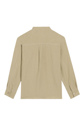 Kids Logo Embroidery Long Sleeves Linen Shirt