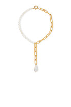 Half & Half Necklace, 24k Gold Plated Brass & Freshwater Pearls