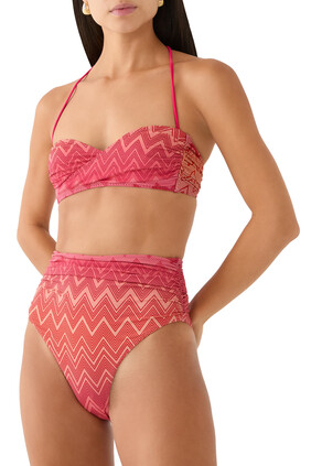 Mare Chevron Lycra Lurex Bandeau Tie Bikini Set
