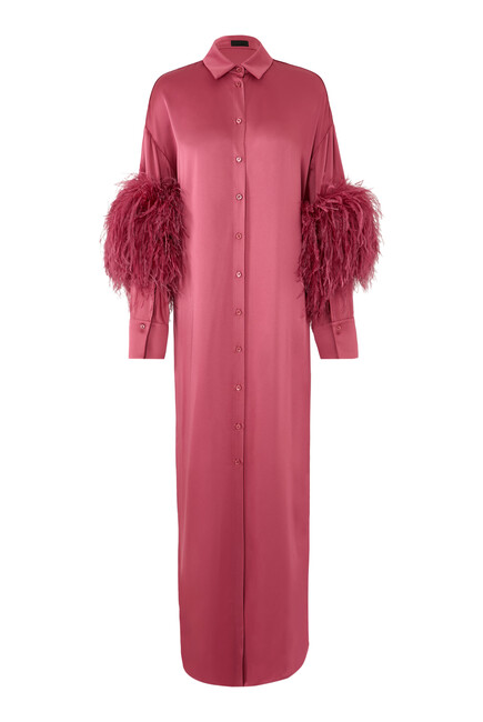 Satin Button Down With Feathers Blouse