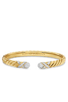 Sculpted Cable X Cuff Bracelet, 18k Yellow Gold & Diamonds