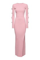 Cut-out Crystal Bow Sleeves Maxi Dress