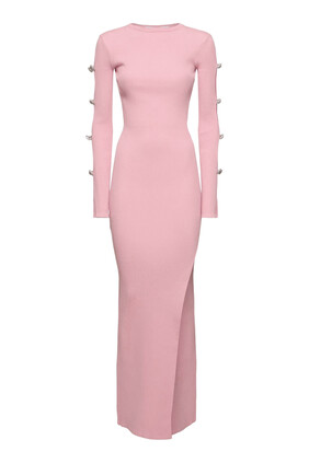 Cut-out Crystal Bow Sleeves Maxi Dress