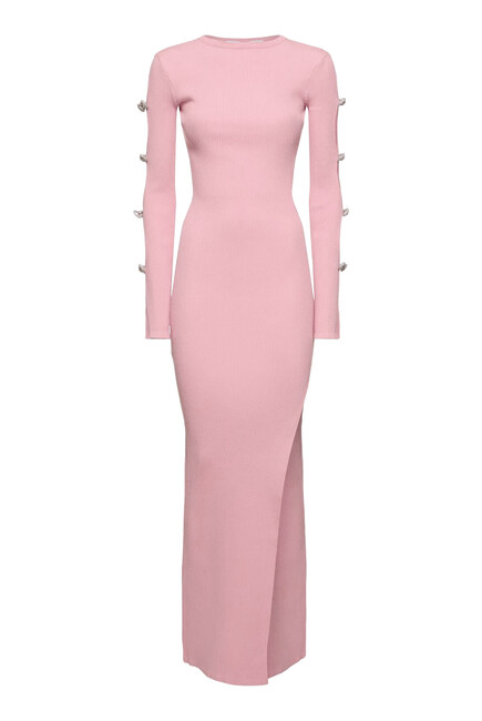 Cut-out Crystal Bow Sleeves Maxi Dress