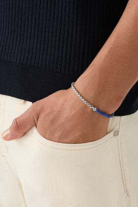Sennit Box Evil Eye Bracelet Bracelet,Rhodium Plated Sterling Silver & Lapis