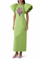 Lucinda Embellished Maxi Dress - Lily Print in Parakeet
