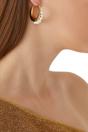 Graine de Gemmes Hoop Earrings, 24k Gold-Plated Brass