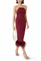 Lumiere Lurex Feather-Trimmed Midi Dress