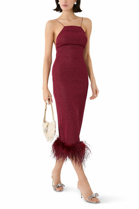 Lumiere Lurex Feather-Trimmed Midi Dress