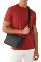 Leather Shoulder Bag with All-Over Embossed Eagle