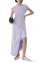 Asymmetric Lace-Trimmed Satin Maxi Dress