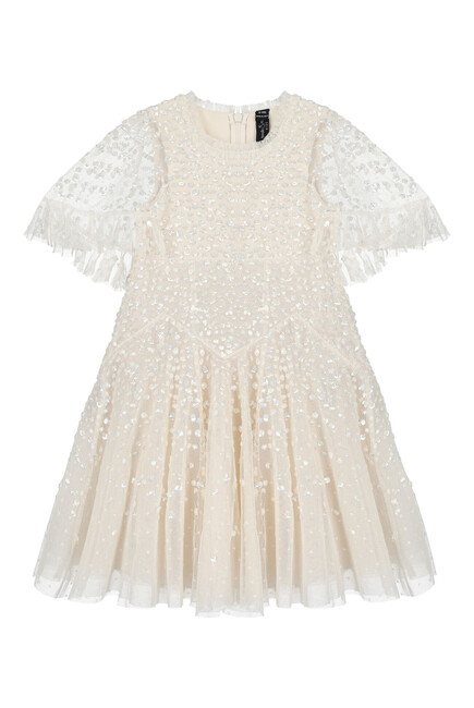 Kids Dappled Sequin Short Cape Dress