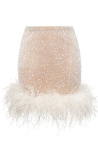 Rhinestone Embellished Feather Trim Skirt