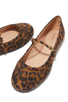Carla Leopard Print Suede Ribbon Strap Ballerinas