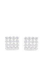 Square Crystal Earrings, Recycled Sterling Silver Plated in Rhodium & Zirconia