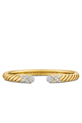 Sculpted Cable X Cuff Bracelet, 18k Yellow Gold & Diamonds