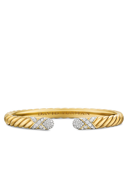 Sculpted Cable X Cuff Bracelet, 18k Yellow Gold & Diamonds Sculpted Cable X Cuff Bracelet, 18k Yellow Gold & Diamonds