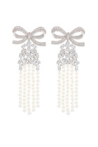Crystal Bow Pearl Droplet Earrings
