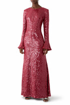 Sequin Flare Sleeve Boatneck Gown