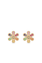 Kids Daisy Happy Face Studs, 14K Yellow Gold &  Diamonds