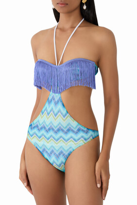 Fringes and Faded Stripes One-Piece Swimsuit