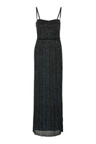  Sleeveless Long Dress with Lamé Stripes