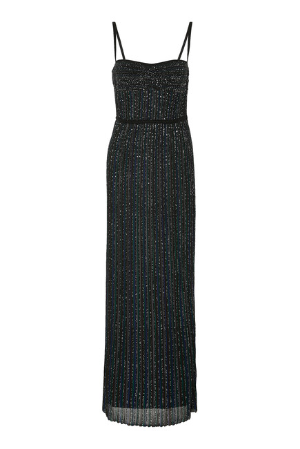  Sleeveless Long Dress with Lamé Stripes