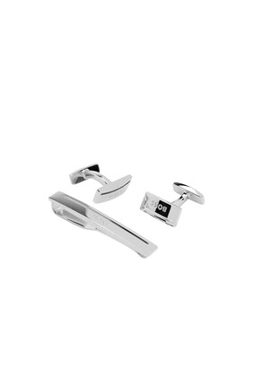 Logo-Engraved Brass Cufflinks and Tie Clip Set
